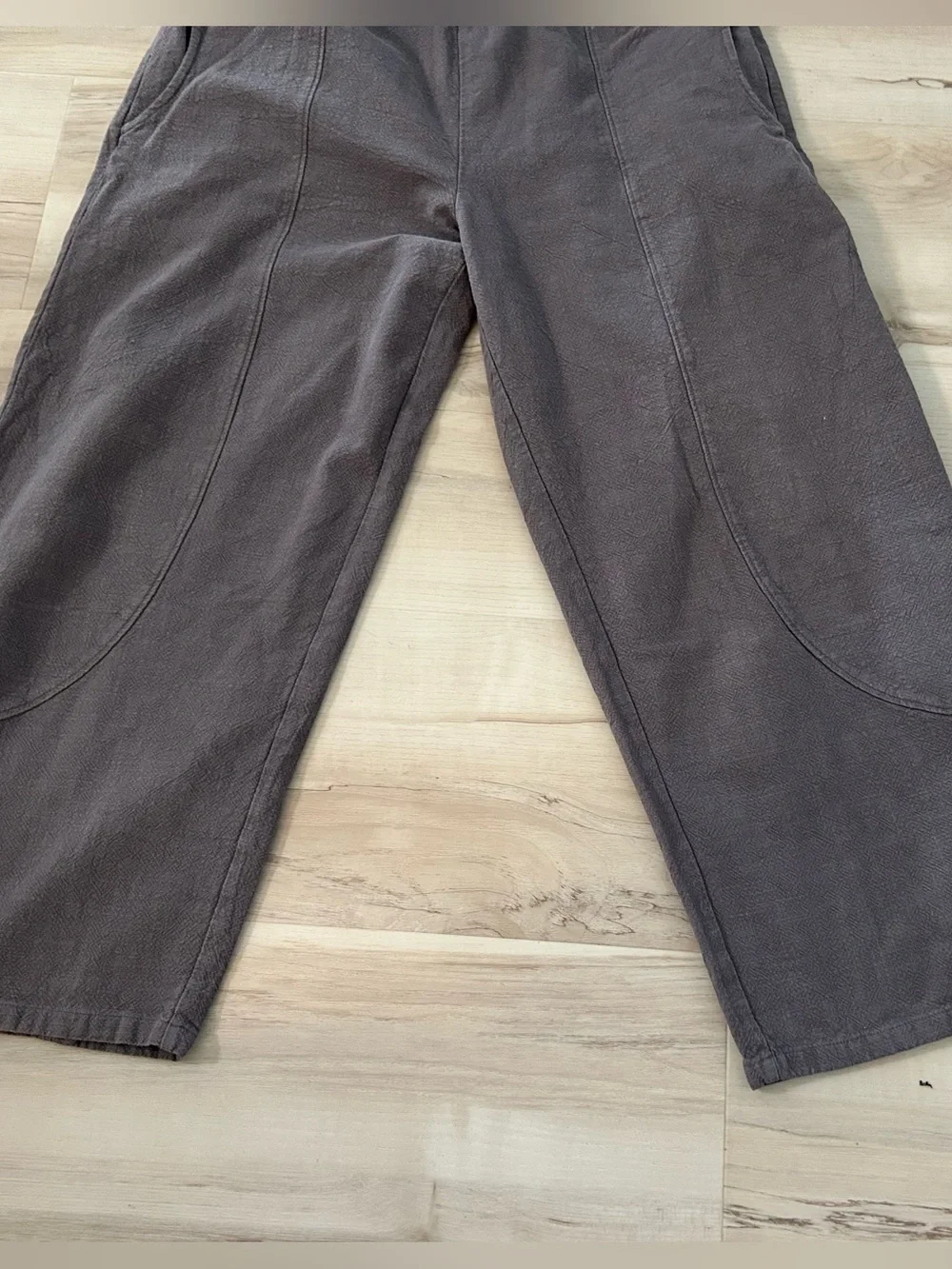 XIMIO Linen Blend Barrel Pants Charcoal Lagenlook Lantern Leg Boho Pull On Sz L